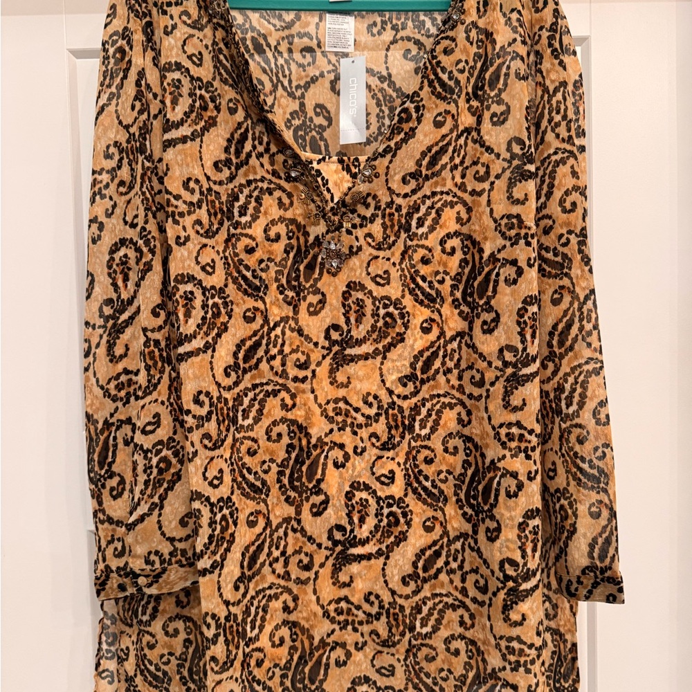 Chico's Animal Print Blouse in Tan and Black
